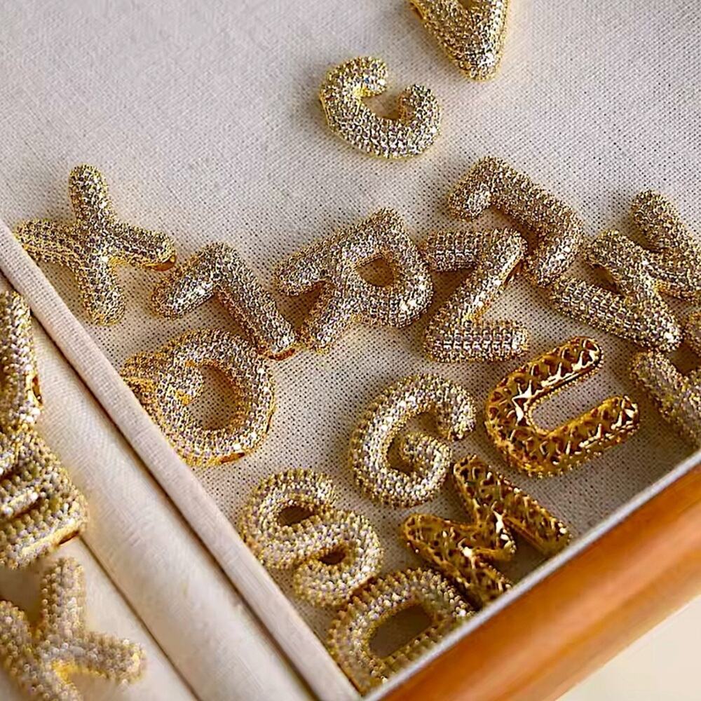 18K Gold Bubble Balloon Initial Necklace-Gold - Picture 3 of 7